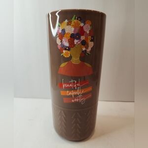 Brown Ceramic Floral Hair Woman Beautiful CapableWorthy Empowerment Vase Tumbler